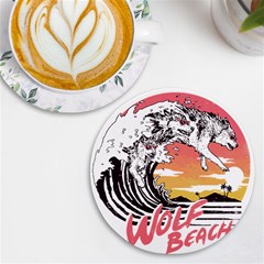 Gray Wolf Beach Waves A Wolf Animal Retro Uv Print Round Tile Coaster by pakminggu