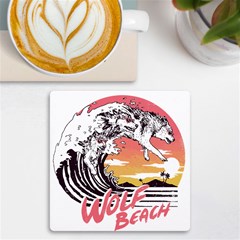 Gray Wolf Beach Waves A Wolf Animal Retro Uv Print Square Tile Coaster  by pakminggu