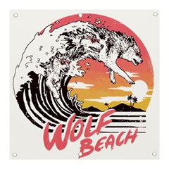 Gray Wolf Beach Waves A Wolf Animal Retro Banner And Sign 3  X 3  by pakminggu