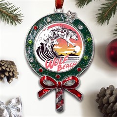 Gray Wolf Beach Waves A Wolf Animal Retro Metal X mas Lollipop With Crystal Ornament by pakminggu