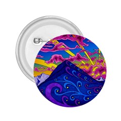 Psychedelic Colorful Lines Nature Mountain Trees Snowy Peak Moon Sun Rays Hill Road Artwork Stars 2 25  Buttons by pakminggu