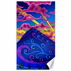 Psychedelic Colorful Lines Nature Mountain Trees Snowy Peak Moon Sun Rays Hill Road Artwork Stars Canvas 40  X 72  by pakminggu