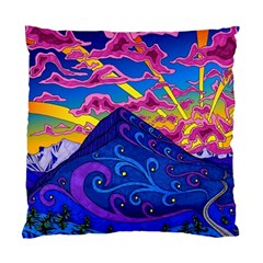 Psychedelic Colorful Lines Nature Mountain Trees Snowy Peak Moon Sun Rays Hill Road Artwork Stars Standard Cushion Case (two Sides) by pakminggu