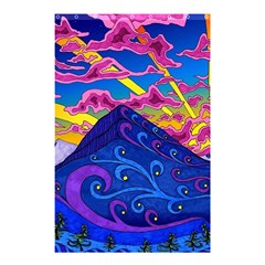 Psychedelic Colorful Lines Nature Mountain Trees Snowy Peak Moon Sun Rays Hill Road Artwork Stars Shower Curtain 48  X 72  (small)  by pakminggu