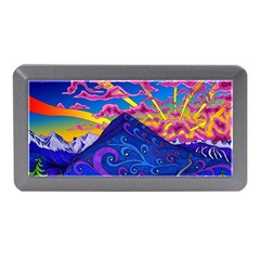 Psychedelic Colorful Lines Nature Mountain Trees Snowy Peak Moon Sun Rays Hill Road Artwork Stars Memory Card Reader (mini) by pakminggu