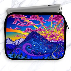 Psychedelic Colorful Lines Nature Mountain Trees Snowy Peak Moon Sun Rays Hill Road Artwork Stars Apple Ipad 2/3/4 Zipper Cases by pakminggu