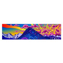 Psychedelic Colorful Lines Nature Mountain Trees Snowy Peak Moon Sun Rays Hill Road Artwork Stars Oblong Satin Scarf (16  X 60 ) by pakminggu