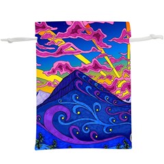 Psychedelic Colorful Lines Nature Mountain Trees Snowy Peak Moon Sun Rays Hill Road Artwork Stars Lightweight Drawstring Pouch (xl) by pakminggu