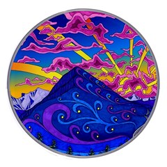 Psychedelic Colorful Lines Nature Mountain Trees Snowy Peak Moon Sun Rays Hill Road Artwork Stars Wireless Fast Charger(white) by pakminggu