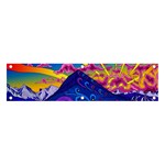 Psychedelic Colorful Lines Nature Mountain Trees Snowy Peak Moon Sun Rays Hill Road Artwork Stars Banner and Sign 4  x 1  Front