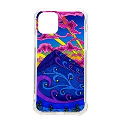 Psychedelic Colorful Lines Nature Mountain Trees Snowy Peak Moon Sun Rays Hill Road Artwork Stars Iphone 11 Pro 5 8 Inch Tpu Uv Print Case by pakminggu