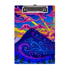 Psychedelic Colorful Lines Nature Mountain Trees Snowy Peak Moon Sun Rays Hill Road Artwork Stars A5 Acrylic Clipboard