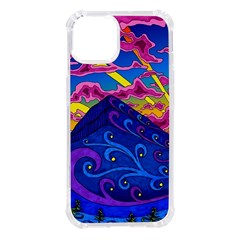 Psychedelic Colorful Lines Nature Mountain Trees Snowy Peak Moon Sun Rays Hill Road Artwork Stars Iphone 14 Tpu Uv Print Case by pakminggu