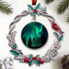 Aurora Northern Lights Phenomenon Atmosphere Sky Metal X mas Wreath Holly Leaf Ornament by pakminggu