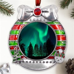 Aurora Northern Lights Phenomenon Atmosphere Sky Metal X mas Ribbon With Red Crystal Round Ornament by pakminggu