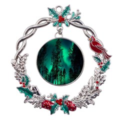 Aurora Northern Lights Celestial Magical Astronomy Metal X mas Wreath Holly Leaf Ornament by pakminggu