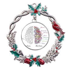 Neurodivergent Creative Smart Brain Metal X mas Wreath Holly Leaf Ornament by pakminggu