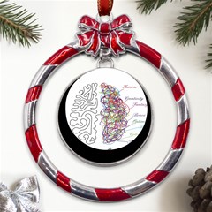 Neurodivergent Creative Smart Brain Metal Red Ribbon Round Ornament