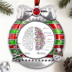 Neurodivergent Creative Smart Brain Metal X mas Ribbon With Red Crystal Round Ornament by pakminggu