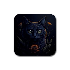 Art Cat Drawing Mammal Animal Feline Rubber Square Coaster (4 Pack) by pakminggu