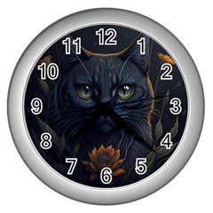 Art Cat Drawing Mammal Animal Feline Wall Clock (silver) by pakminggu