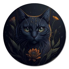 Art Cat Drawing Mammal Animal Feline Magnet 5  (round)