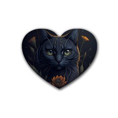 Art Cat Drawing Mammal Animal Feline Rubber Coaster (heart) by pakminggu