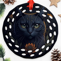 Art Cat Drawing Mammal Animal Feline Round Filigree Ornament (two Sides) by pakminggu