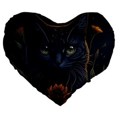 Art Cat Drawing Mammal Animal Feline Large 19  Premium Flano Heart Shape Cushions by pakminggu