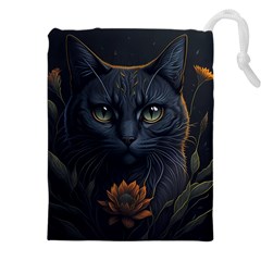 Art Cat Drawing Mammal Animal Feline Drawstring Pouch (4xl) by pakminggu