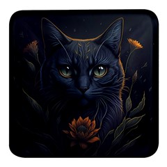 Art Cat Drawing Mammal Animal Feline Square Glass Fridge Magnet (4 Pack) by pakminggu