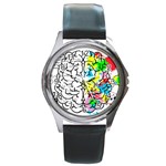 Brain Left Logic Language Science Round Metal Watch Front