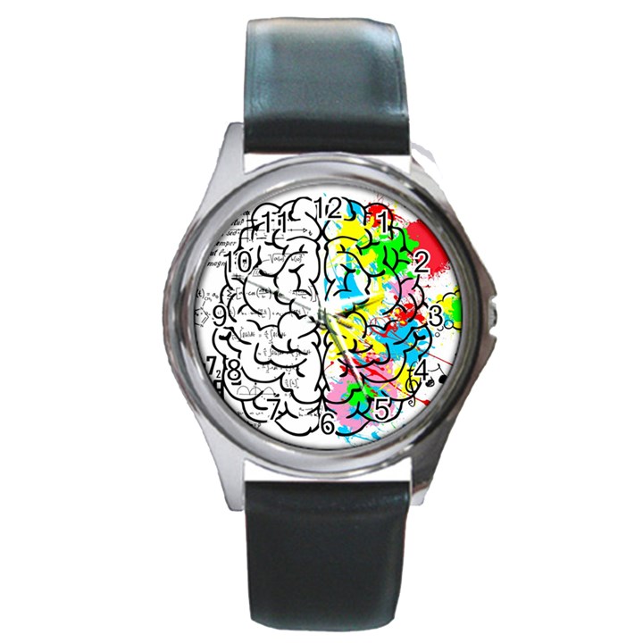 Brain Left Logic Language Science Round Metal Watch