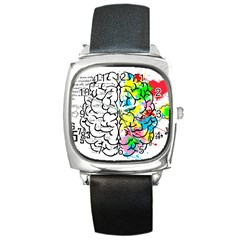 Brain Left Logic Language Science Square Metal Watch by pakminggu