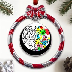 Brain Left Logic Language Science Metal Red Ribbon Round Ornament by pakminggu