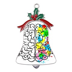 Brain Left Logic Language Science Metal Holly Leaf Bell Ornament by pakminggu