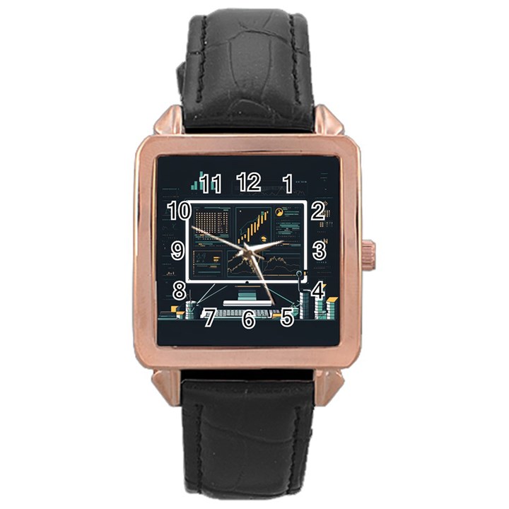 Remote Work Work From Home Online Work Rose Gold Leather Watch 