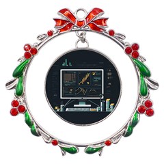 Remote Work Work From Home Online Work Metal X mas Wreath Ribbon Ornament