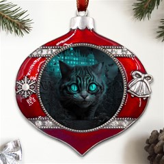 Angry Cat Fantasy Metal Snowflake And Bell Red Ornament