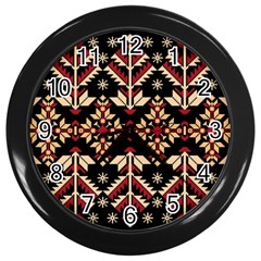 Vector Illustration Of Ukrainian Folk Seamless Pattern Ethnic Ornament Border Element Traditional Wall Clock (black) by pakminggu