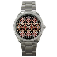 Vector Illustration Of Ukrainian Folk Seamless Pattern Ethnic Ornament Border Element Traditional Sport Metal Watch by pakminggu