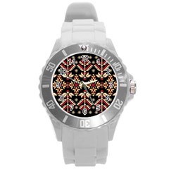 Vector Illustration Of Ukrainian Folk Seamless Pattern Ethnic Ornament Border Element Traditional Round Plastic Sport Watch (l) by pakminggu