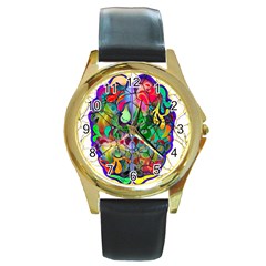 Brain Head Mind Man Silhouette Round Gold Metal Watch by pakminggu