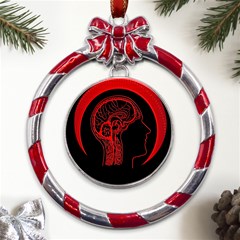 Artificial Intelligence Brain Think Metal Red Ribbon Round Ornament by pakminggu