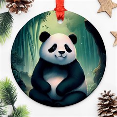 Animal Panda Forest Tree Natural Round Ornament (Two Sides)