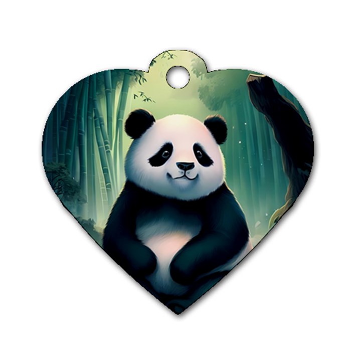 Animal Panda Forest Tree Natural Dog Tag Heart (One Side)