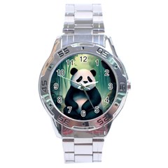 Animal Panda Forest Tree Natural Stainless Steel Analogue Watch