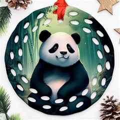 Animal Panda Forest Tree Natural Ornament (Round Filigree)