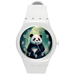 Animal Panda Forest Tree Natural Round Plastic Sport Watch (M)