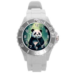 Animal Panda Forest Tree Natural Round Plastic Sport Watch (L)